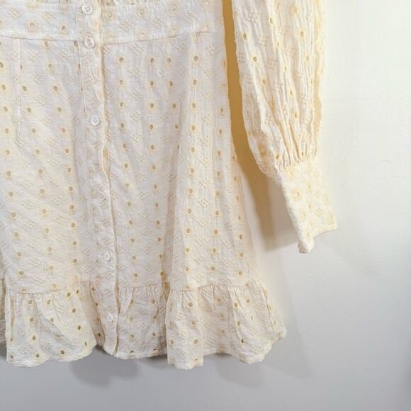Karlie Ivory Embroidered Eyelet Balloon Sleeve Shirt Mini Dress Small - Picture 8 of 15